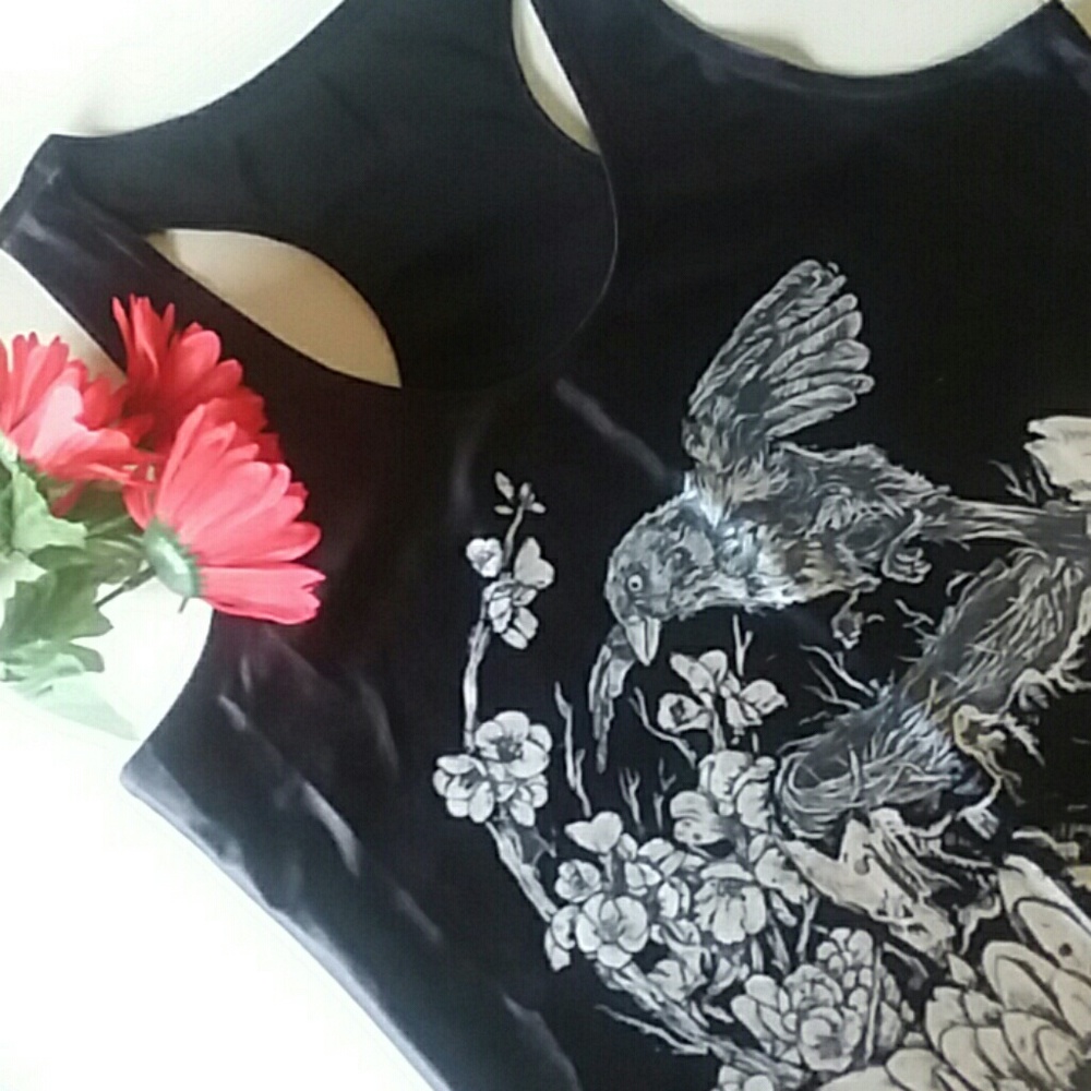 Racerback black tank top with skull design